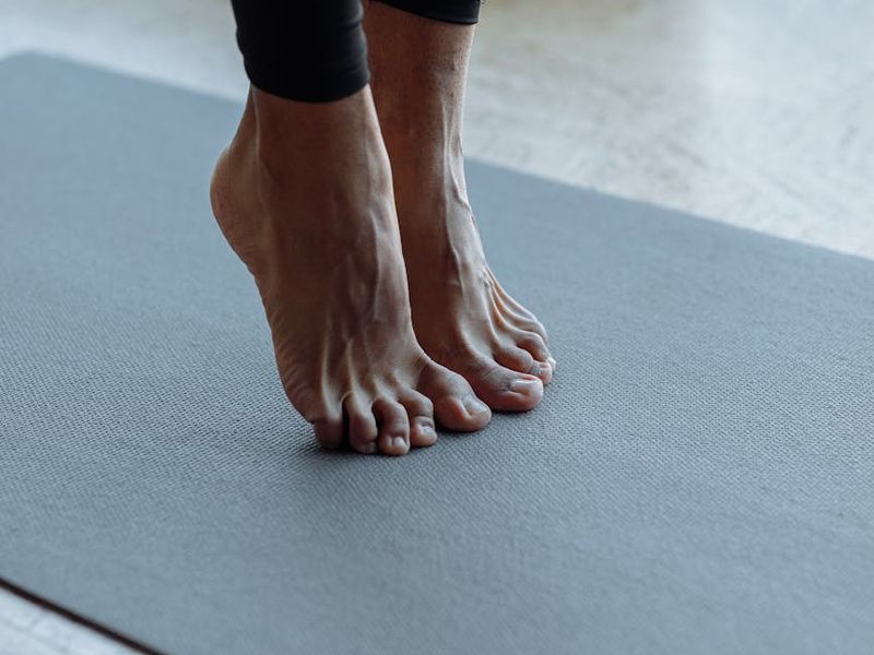 Minimalist yoga studio space with morning sunlight.